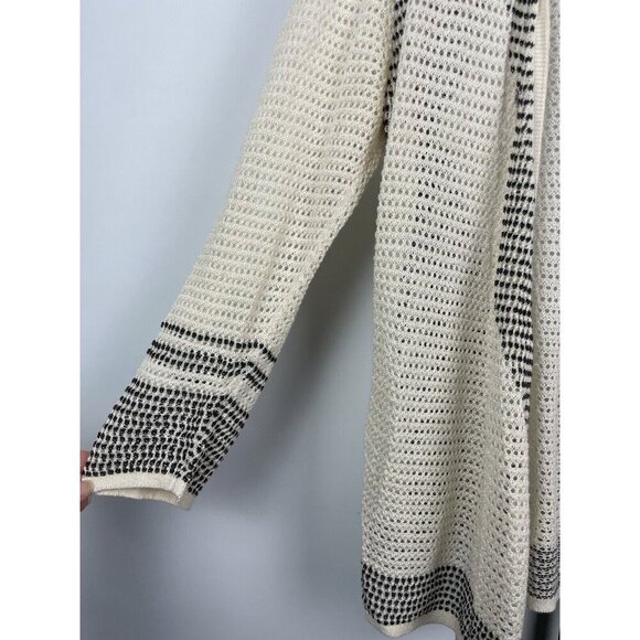 Nic + Zoe Cream Black Open Knit Linen Blend Wrap Cardigan Sweater Size XS - Picture 5 of 9